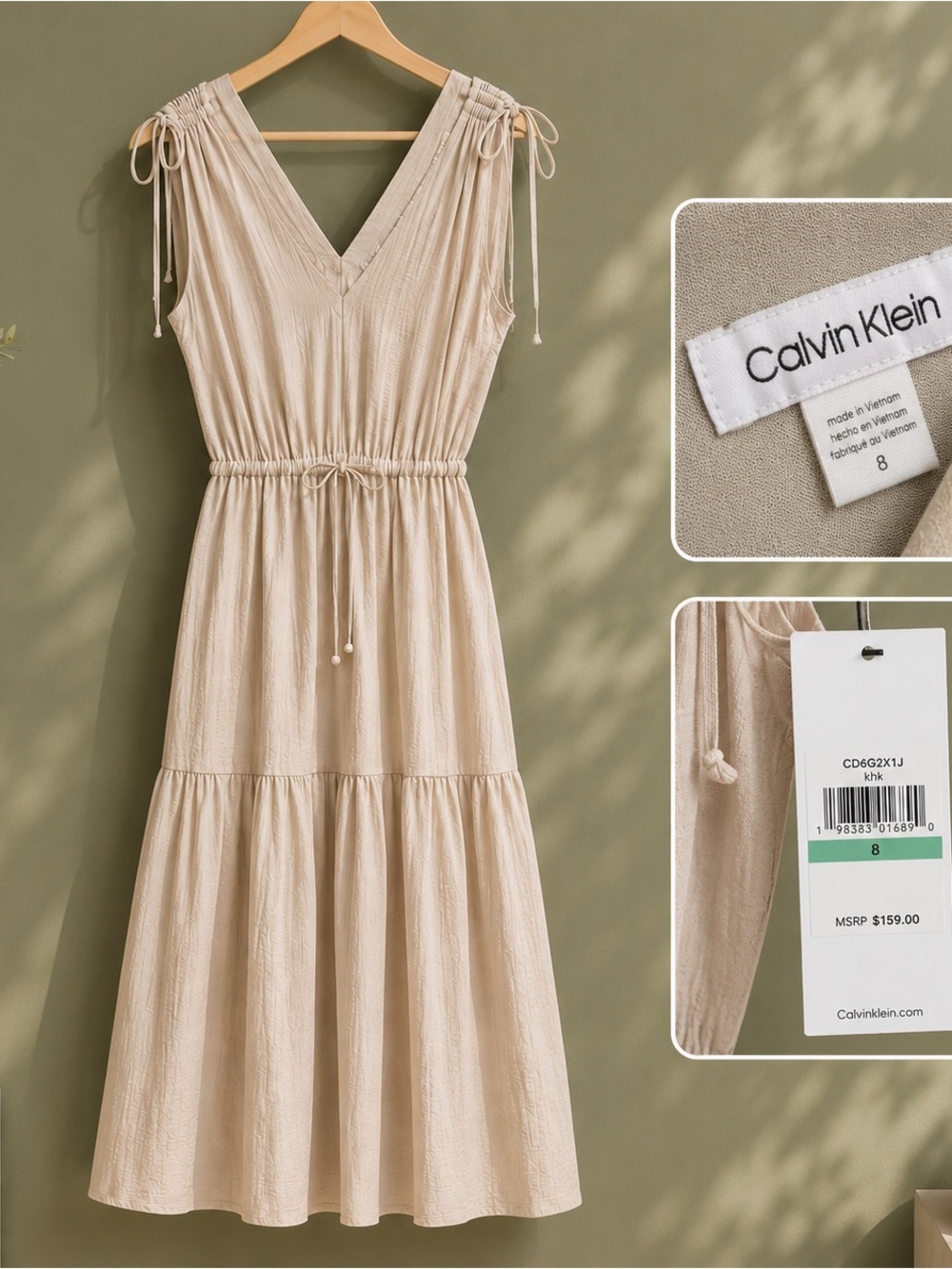 Sleeveless V-Neck Tiered Maxi Dress in Light Beige - Picture 7 of 7